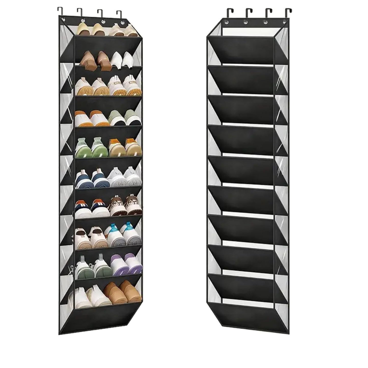 TopHomer 10 Tier Over Door Shoe Storage Organiser，Hanging Shoe Rack Storage and Large Shoes Holder with Clear Deep Pocket Back of Door,Fit 20 Pairs