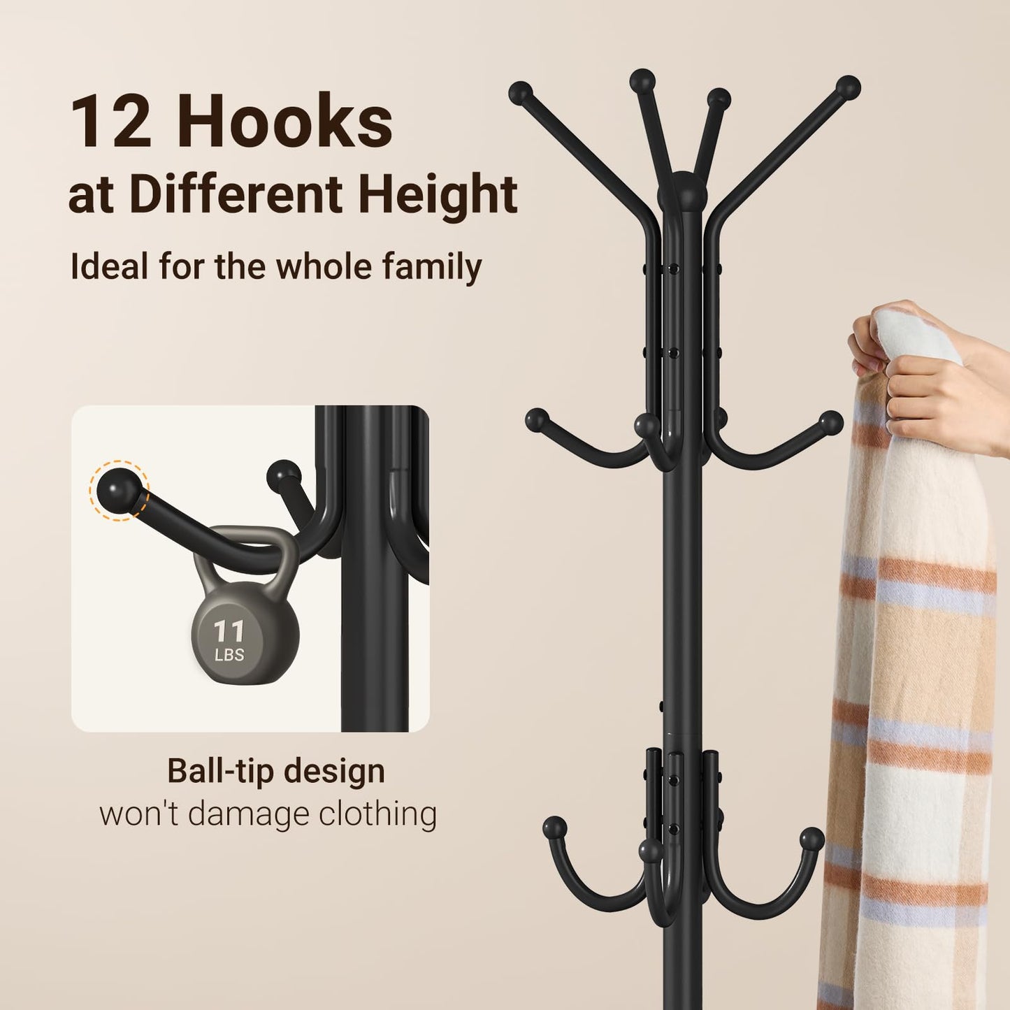 ELYKEN Metal Coat Stand with Umbrella Holder Vintage for Office Black