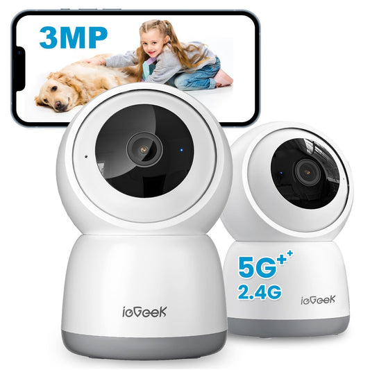 ieGeek 2K 3MP Indoor Camera No Monthly Fee, 2.4G/5Ghz WiFi Pet Camera, Plug-in 24-hour Security Camera, Night Vision, 360? PTZ, Motion Detection,