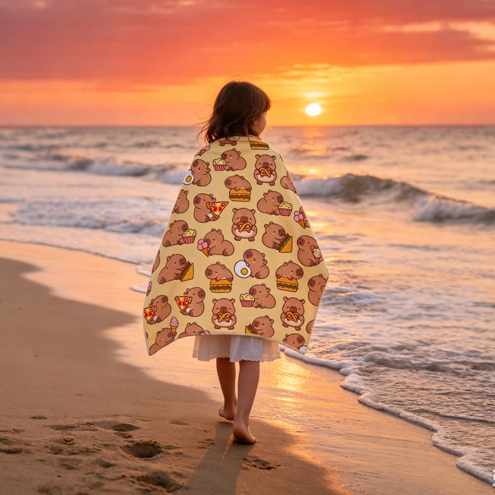 WFKKMEQ Capybara Beach Towel, Quick Dry Towels Microfibre Beach Towel Capybara Bath Towels Lightweight SwimmingTowel BeachBlanket PoolTowel Printed