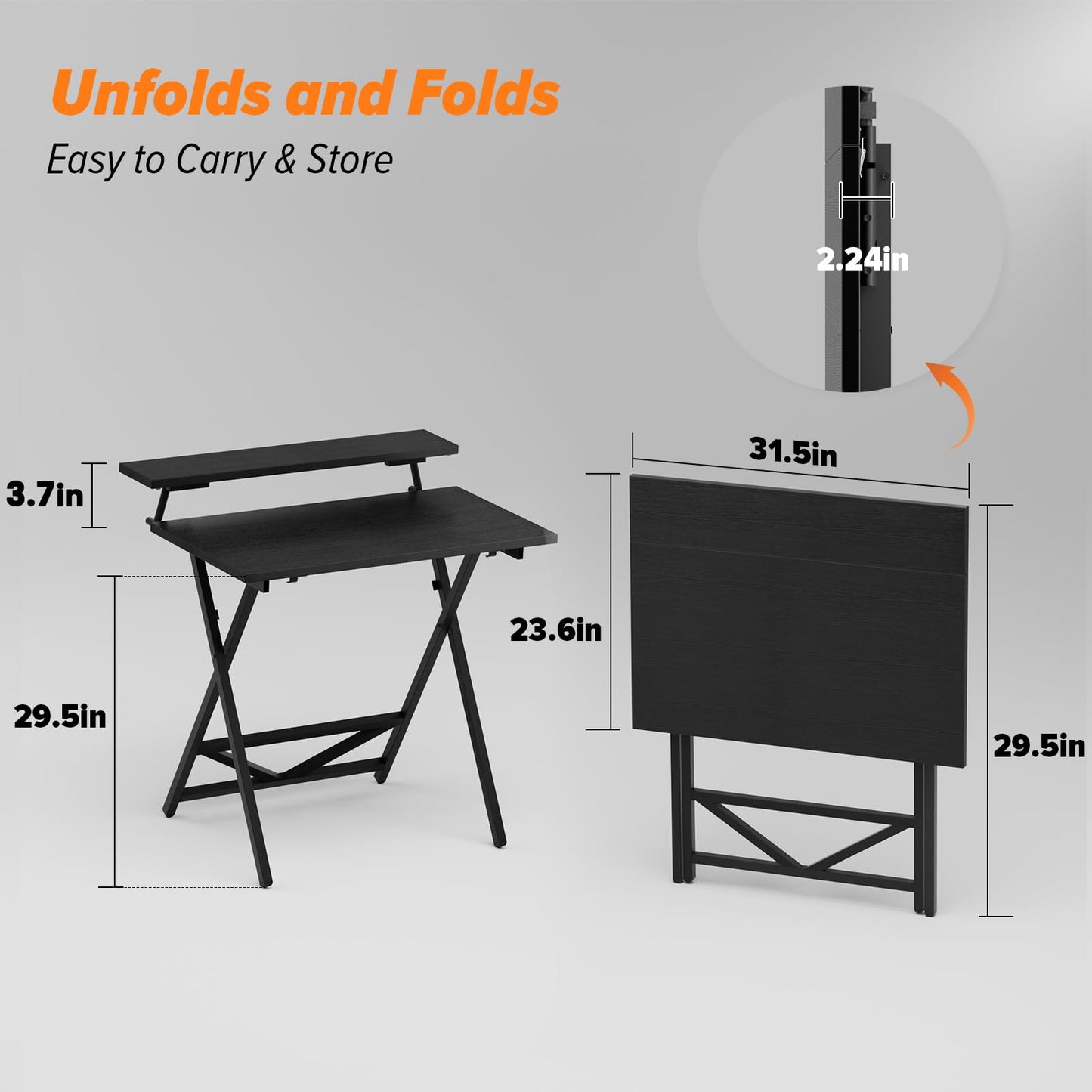 WOHOMO Folding Table with Monitor Stand, Foldable Computer Desk, Black