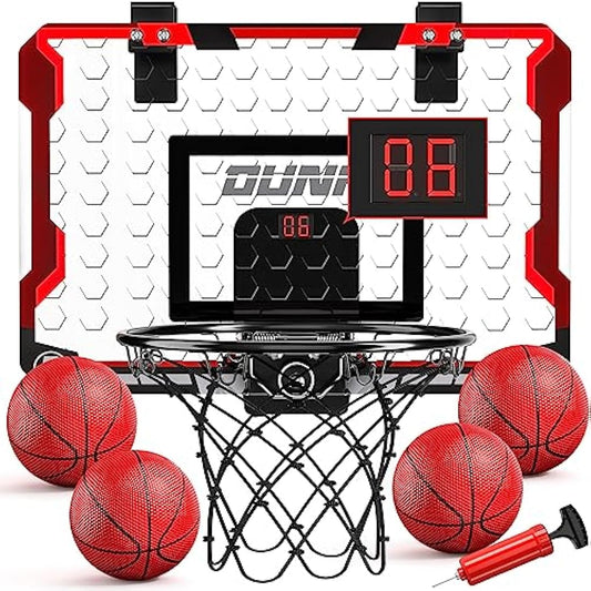 TEMI Basketball Hoop Indoor With 4 Balls, Over The Door for Kids and Adults, Toy Gift for Boys Girls Age 3-12 Years