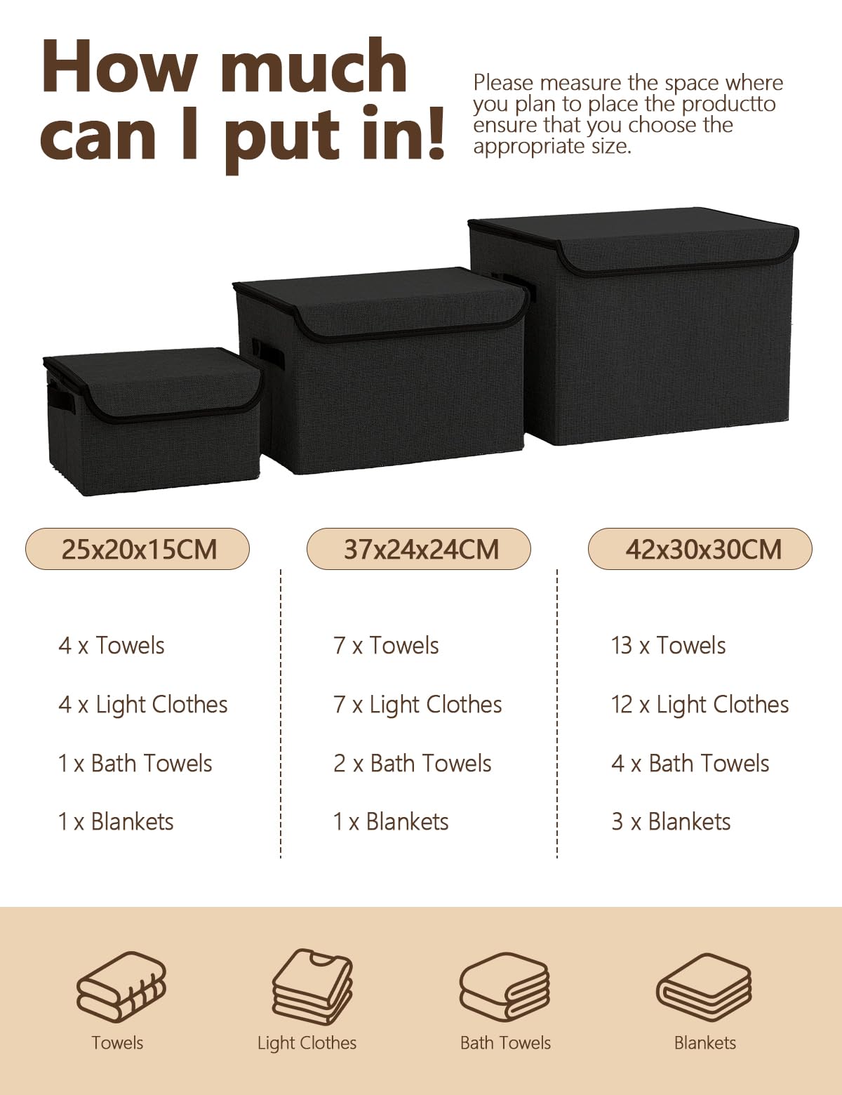 Bagnizer Large Collapsible Storage Baskets with Lids & Handles 3PCS