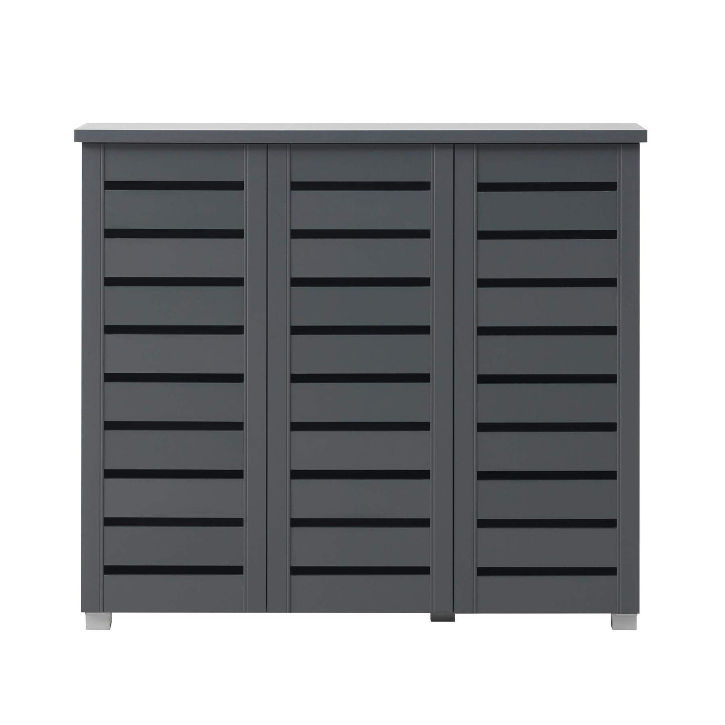Timber Art Design UK 4 Tier Shoe Cabinet Storage Cupboard Wooden 3 Door Stand Rack Modern Furniture for Bedroom, Living Room, Hallway, Grey