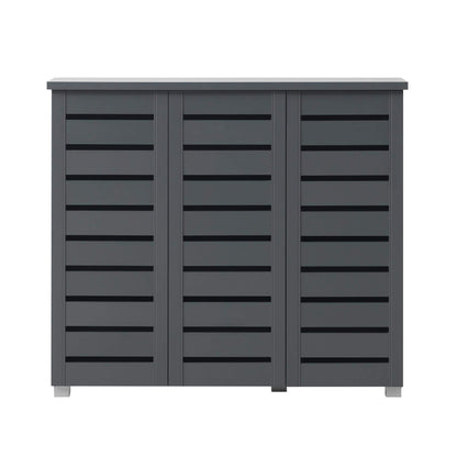 Timber Art Design UK 4 Tier Shoe Cabinet Storage Cupboard Wooden 3 Door Stand Rack Modern Furniture for Bedroom, Living Room, Hallway, Grey