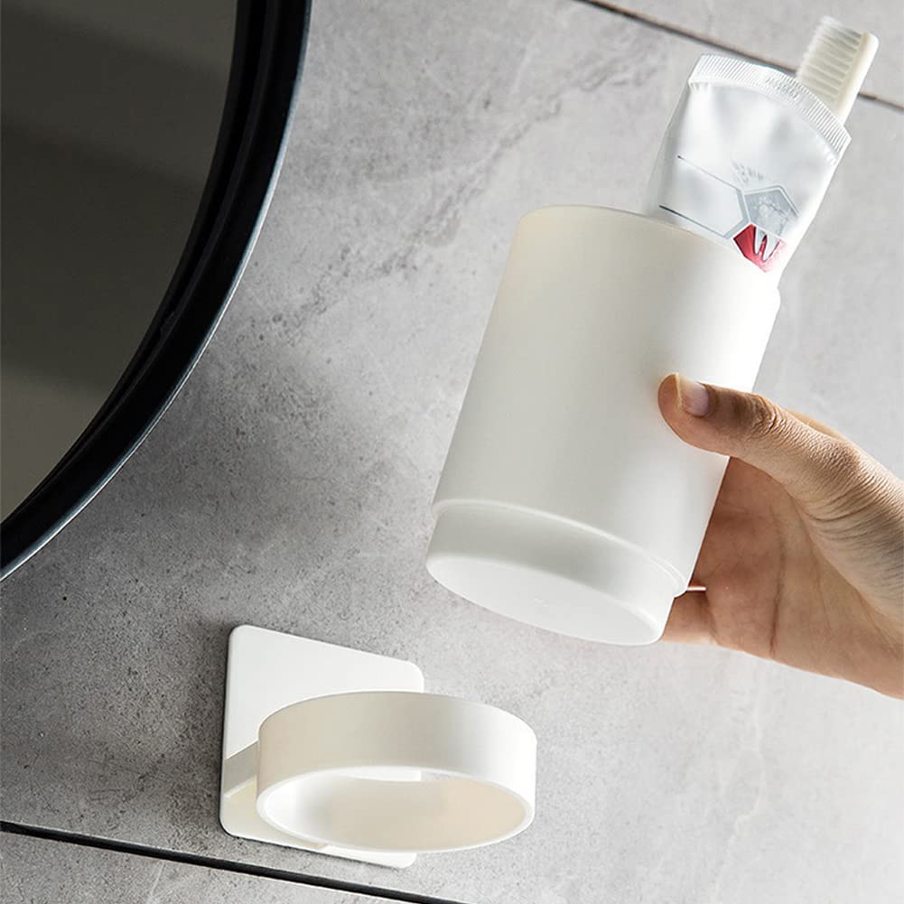 Anwangda Wall Mounted Toothbrush Holder, No Drilling Non-marking Sticker Multifunction Tooth Mug Toothpaste Accessories Sets for Bathroom to Keep