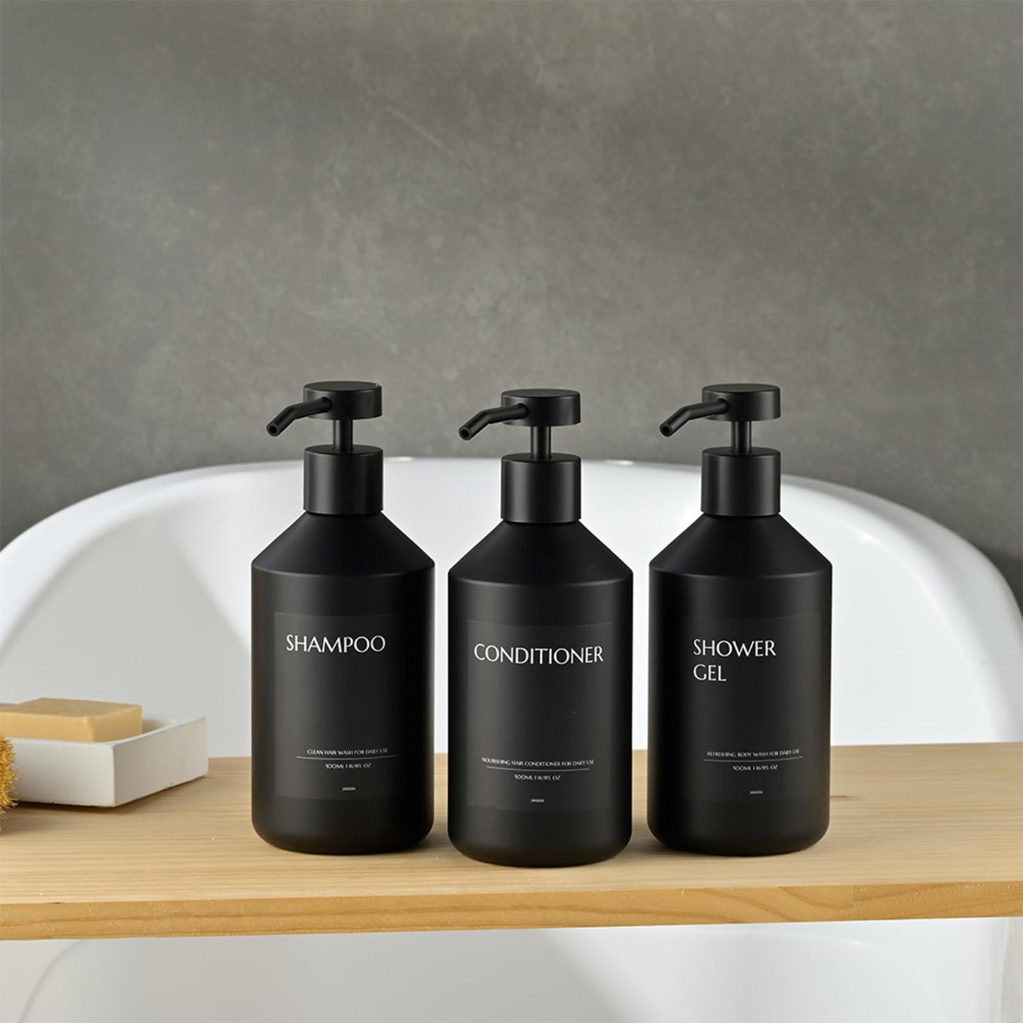 Janxin 3 500ml Black Soap Dispenser, Refillable Shampoo and Conditioner Bottles, Shampoo and Conditioner Dispenser