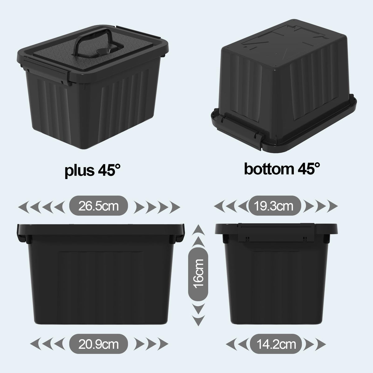 Lesbye 4 PCS Black Plastic Storage Box with Lids, Storage Containers