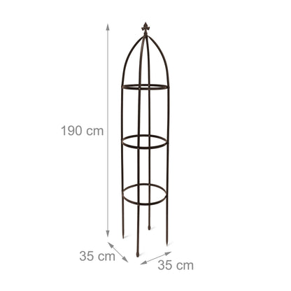 Relaxdays Metal Obelisk, 190 cm, Trellis for Climbing Plants, Support for Flowers and Vines, Brown