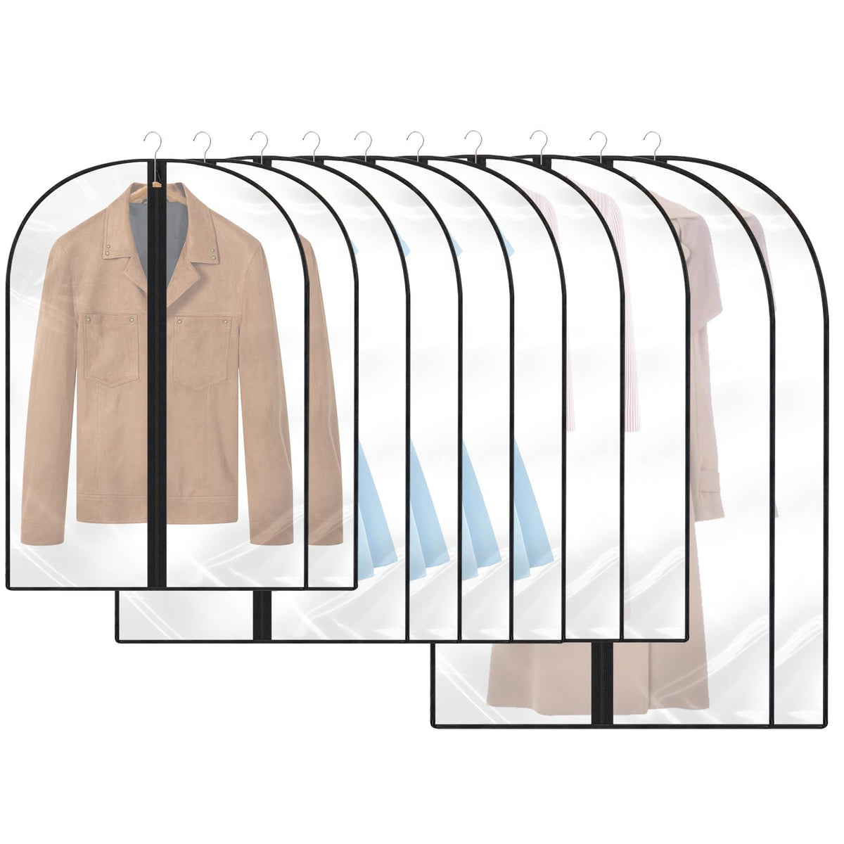 12 x clothes covers, dust proof, transparent hanging clothes covers with zip, protection for shirts, suits, coats, dresses, etc.