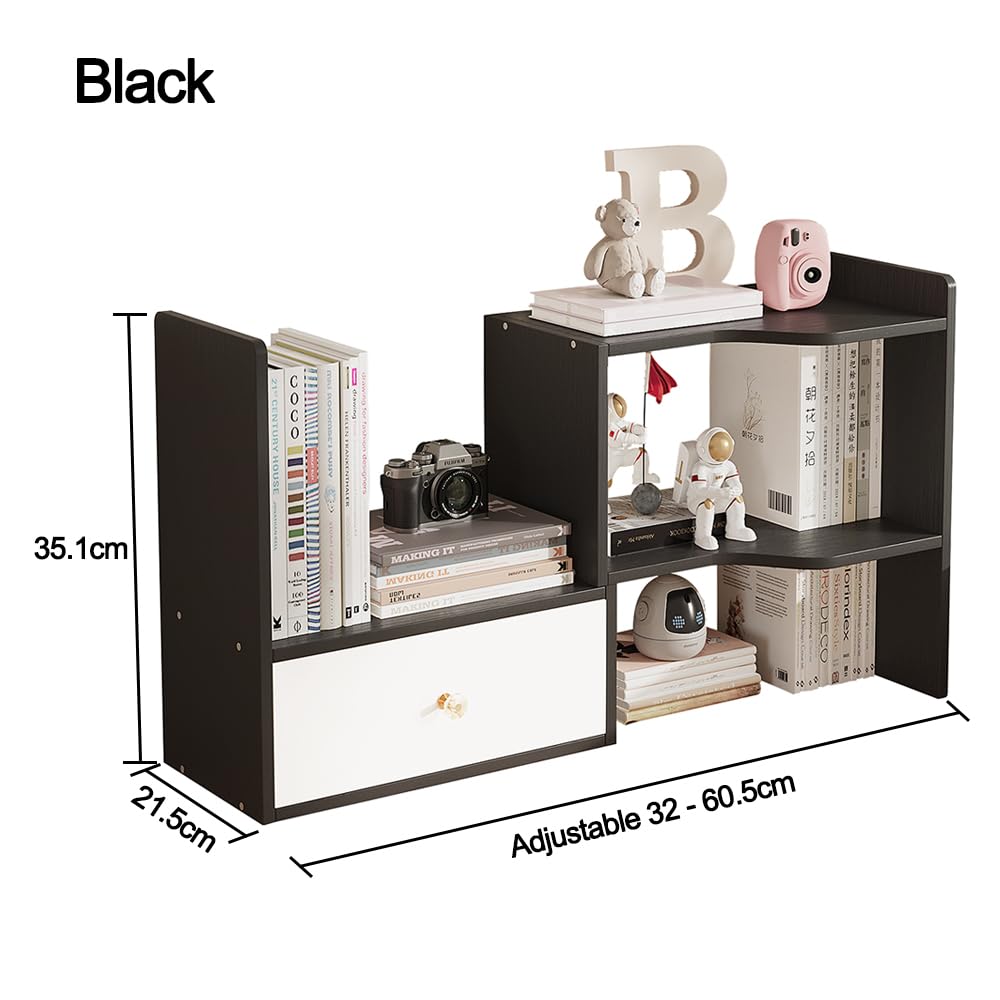 Expandable Desktop Bookshelf, Freestanding Adjustable Office Storage Rack