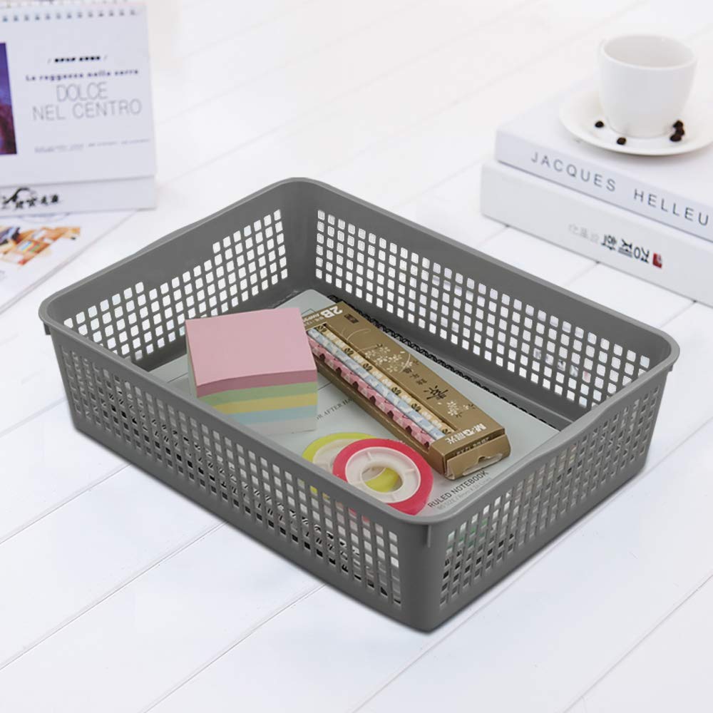 Eudokky A4 Grey Plastic Basket Tray, Rectangular Storage Baskets, Set of 6