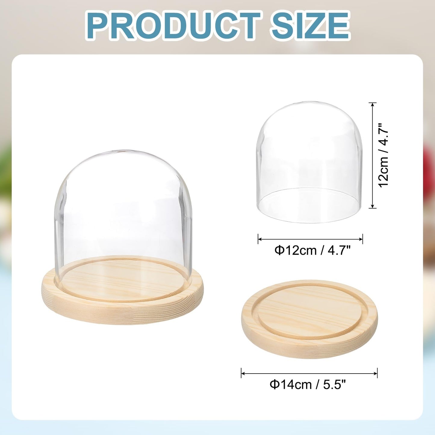 sourcing map Glass Cloche Display Dome, 4.7" x 4.7" Glass Dome Display Case Wood Base Tabletop Jar Case Decorative Bell Jar for Plant Home Decor