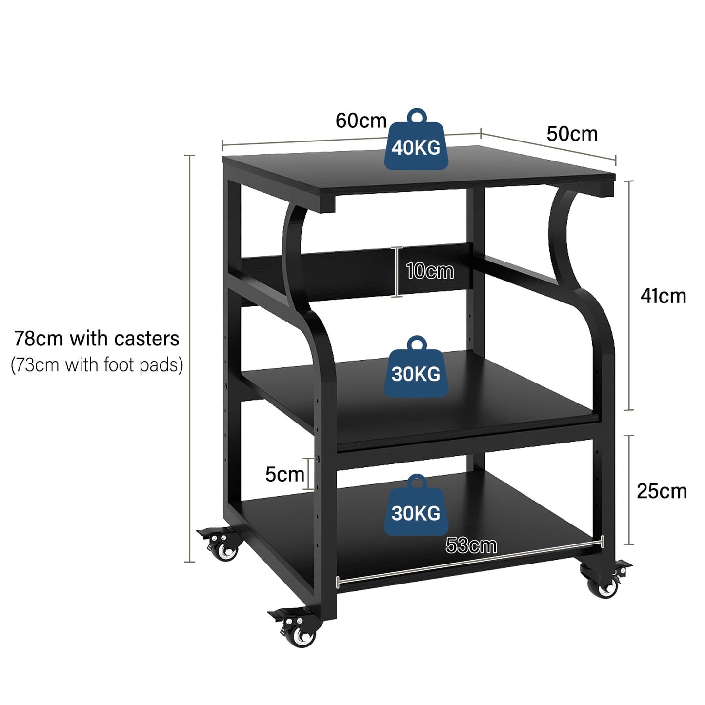 PUNCIA 3-Tier Movable Printer Stand Table with Storage for Home Office