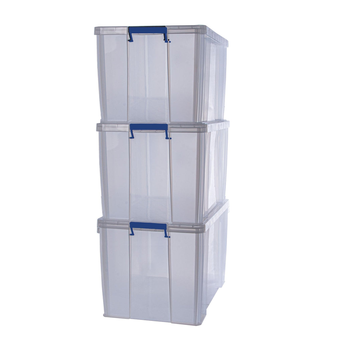 Bankers Box 3x 36L Plastic Storage Boxes with Lids. ProStore Super Strong Stackable Plastic Storage Boxes 31.5 x 47.5 x 38cm, Made in the UK, Clear