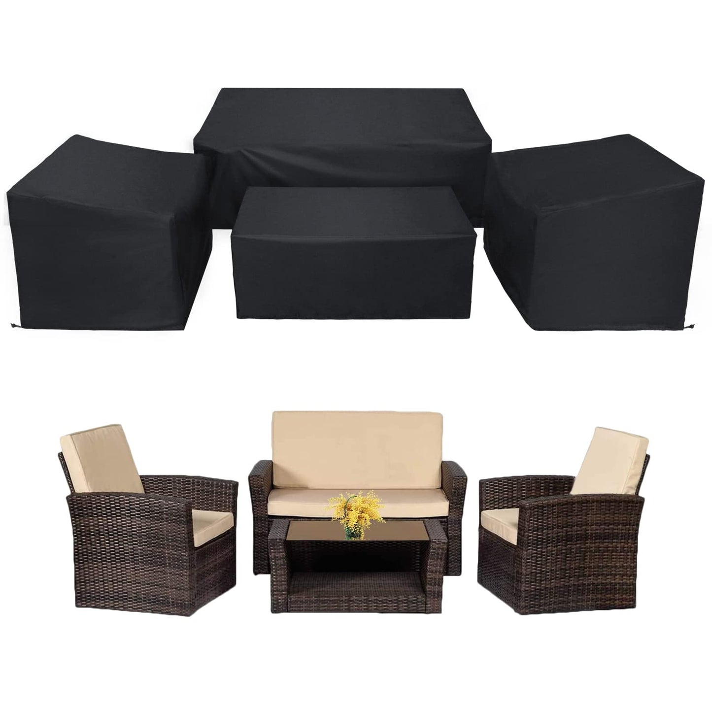 WISCLASS Patio Furniture Covers,4-Piece Outdoor Garden Covers,Waterproof 420D Heavy Duty Set covers Windproof?Durable Fade Rip Resistant Black