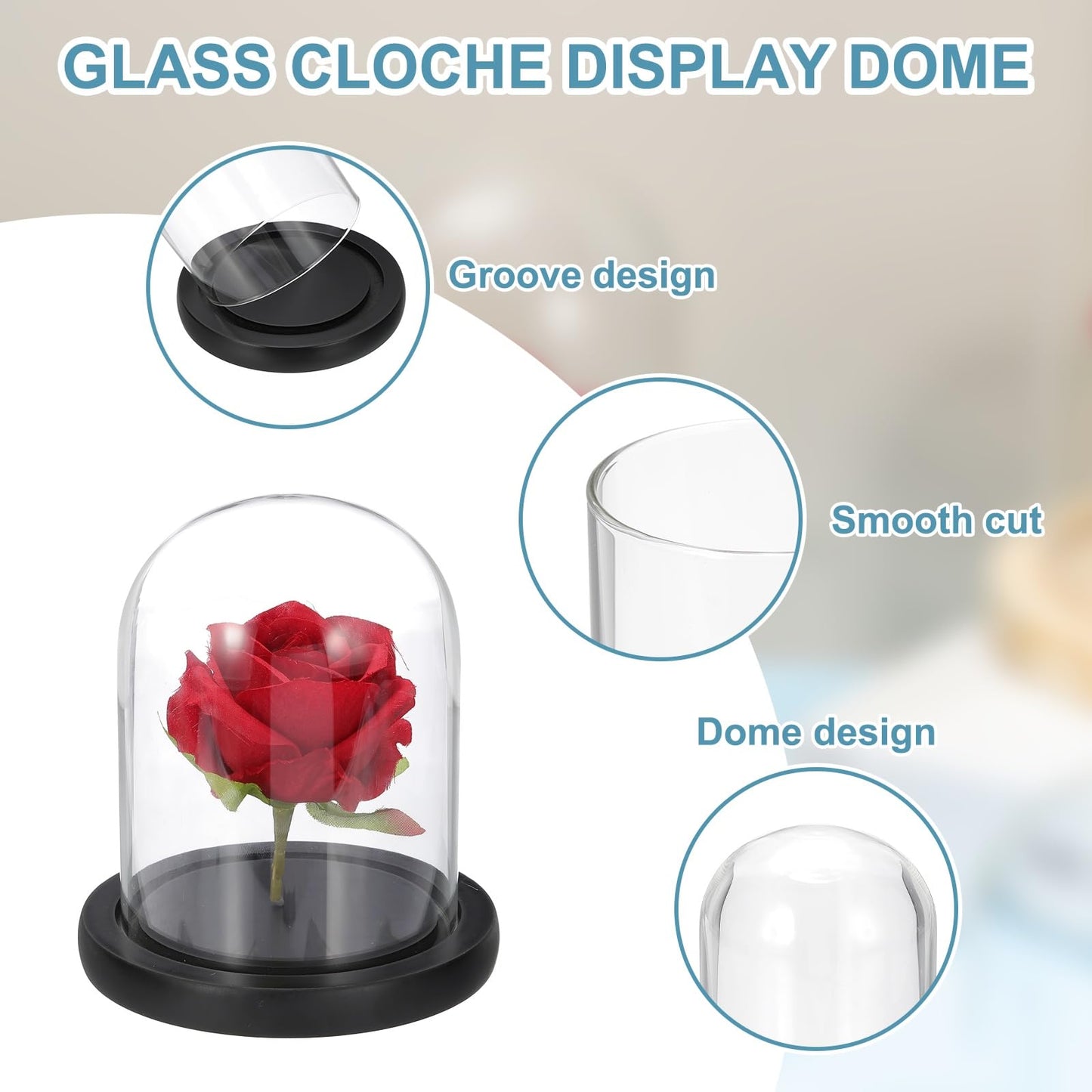 sourcing map Glass Cloche Display Dome, 5.1" x 3.9" Glass Dome Display Case Wood Base Tabletop Jar Case Decorative Bell Jar for Plant Home Decor