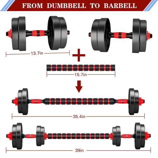 BCBIG Adjustable Dumbbell Set, 10kg, Red, PVC + Iron Sand, Home Fitness, Gym, Back Strength Training