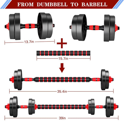 BCBIG Adjustable Dumbbell Set, 10kg, Red, PVC + Iron Sand, Home Fitness, Gym, Back Strength Training