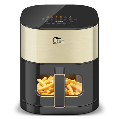 Uten Dual Blaze Air Fryer 5.5L Visual Window, Color Screen, 14 Pre Menus, Delayed Start, Stainless Oil Net, 2 Fast Heaters Independently Controllable,
