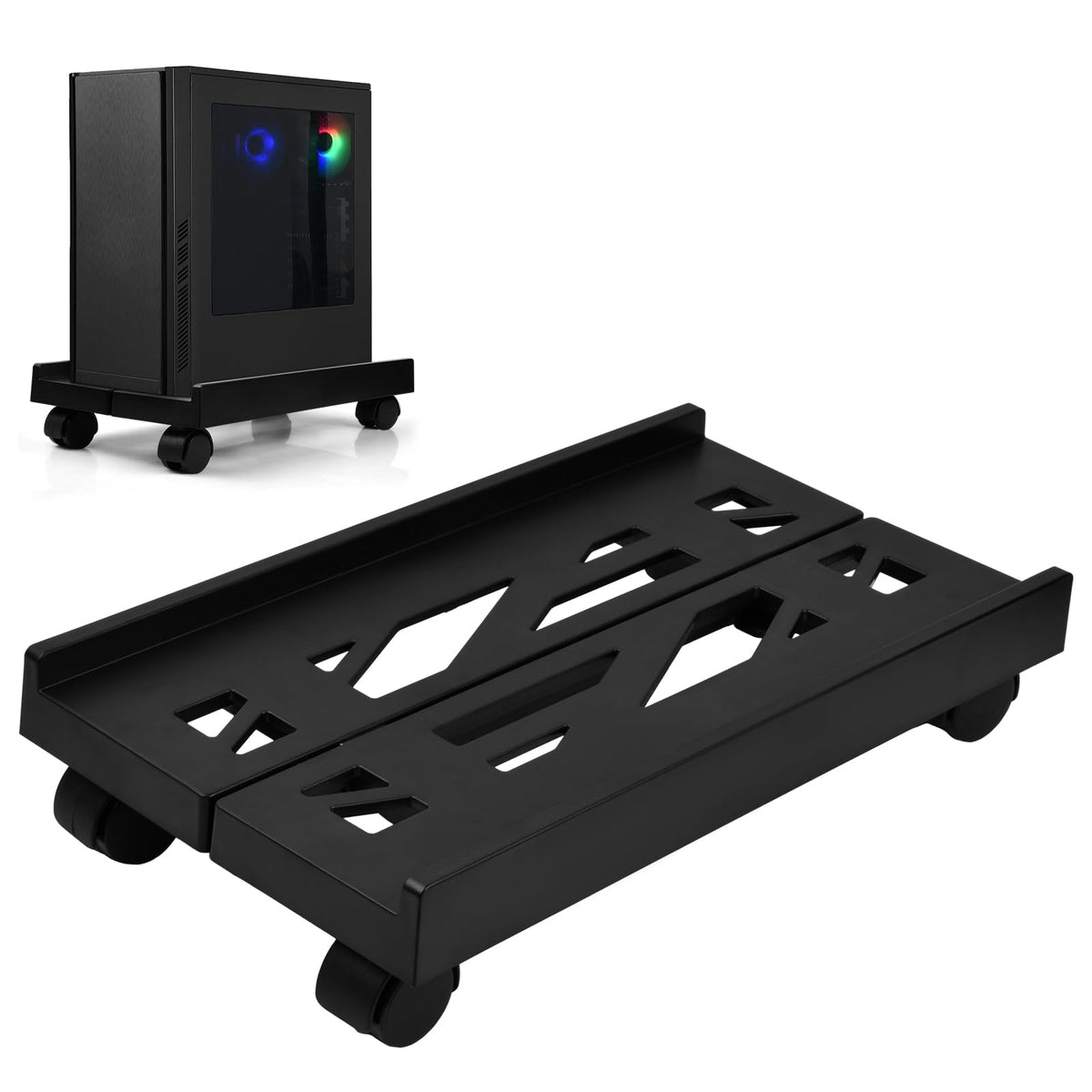 Fangehong PC Stand Computer Tower with Rolling Caster Wheels, Adjustable Mobile CPU Stand