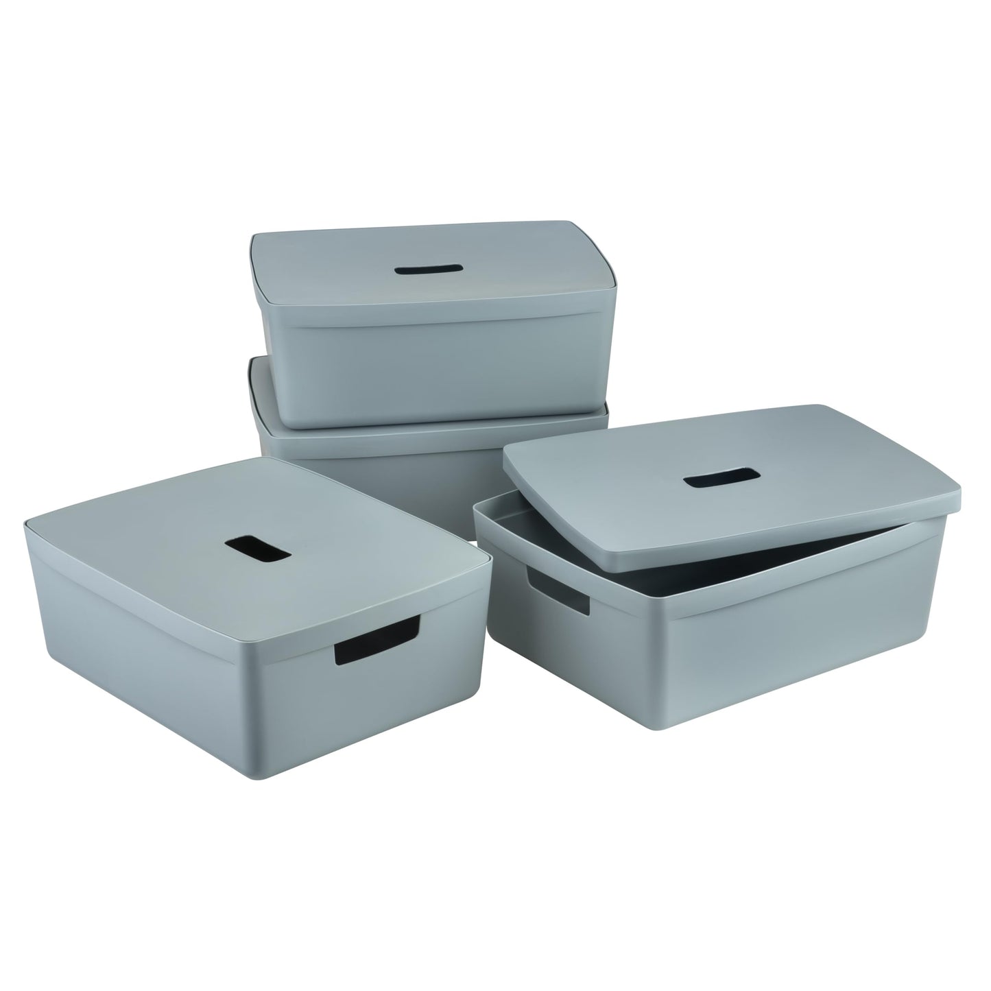 IDEA HOME FLEXISTORE Storage Box 19L – Durable Organizer with Lid and Handles – Unbreakable Plastic – Denim Blue Storage Container for Home and Office
