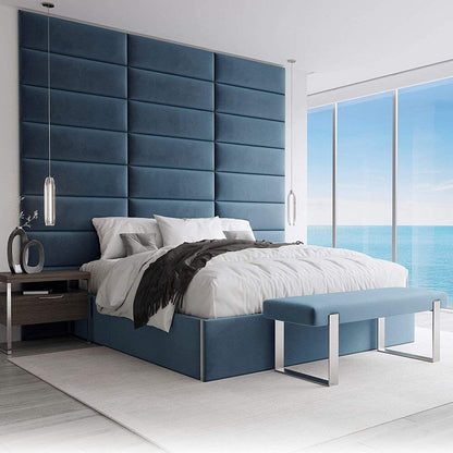 VANT Upholstered Accent Wall Panels - Packs of 4 - Easy to Install - Twin-King Size Headboard 91cm Wide, Plush Velvet Peacock Blue