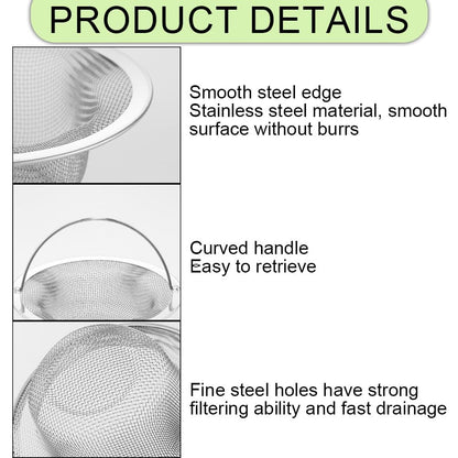 Azlanway Sink Strainer Kitchen Sink Stainless Steel with Handle, Pack of 2 Sink Strainer 11 x 8 x 2.3 cm, Kitchen Drain Protection