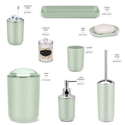 IMAVO Bathroom Accessory Set - 8 Pcs Green Bathroom Accessories Set with Trash Can, Soap Dispenser, Soap Dish, Toothbrush Holder, Toothbrush Cup,