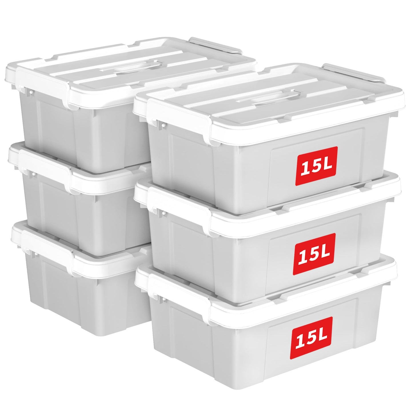 Cetomo 15L*6 Storage Boxes, Carry Plastic Storage Box with Lids, Organizing Container with Handle and Secure Latching Buckles, Stackable, Nestable