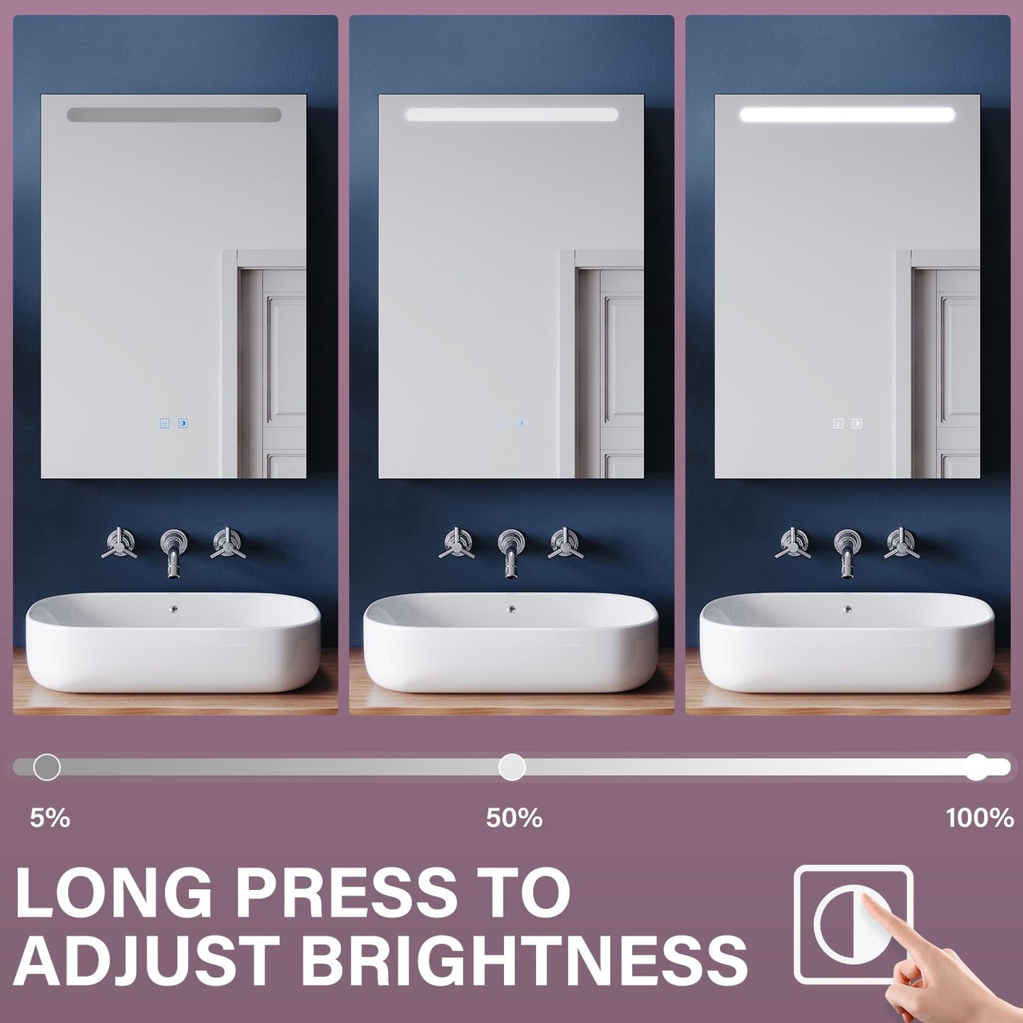 ZANOFIRA Bathroom Mirror Cabinet with LED Lights and Shaver Socket, 485x700mm Fully Assembled Wall-Mounted Mirror Storage Cabinet with 3 Colors