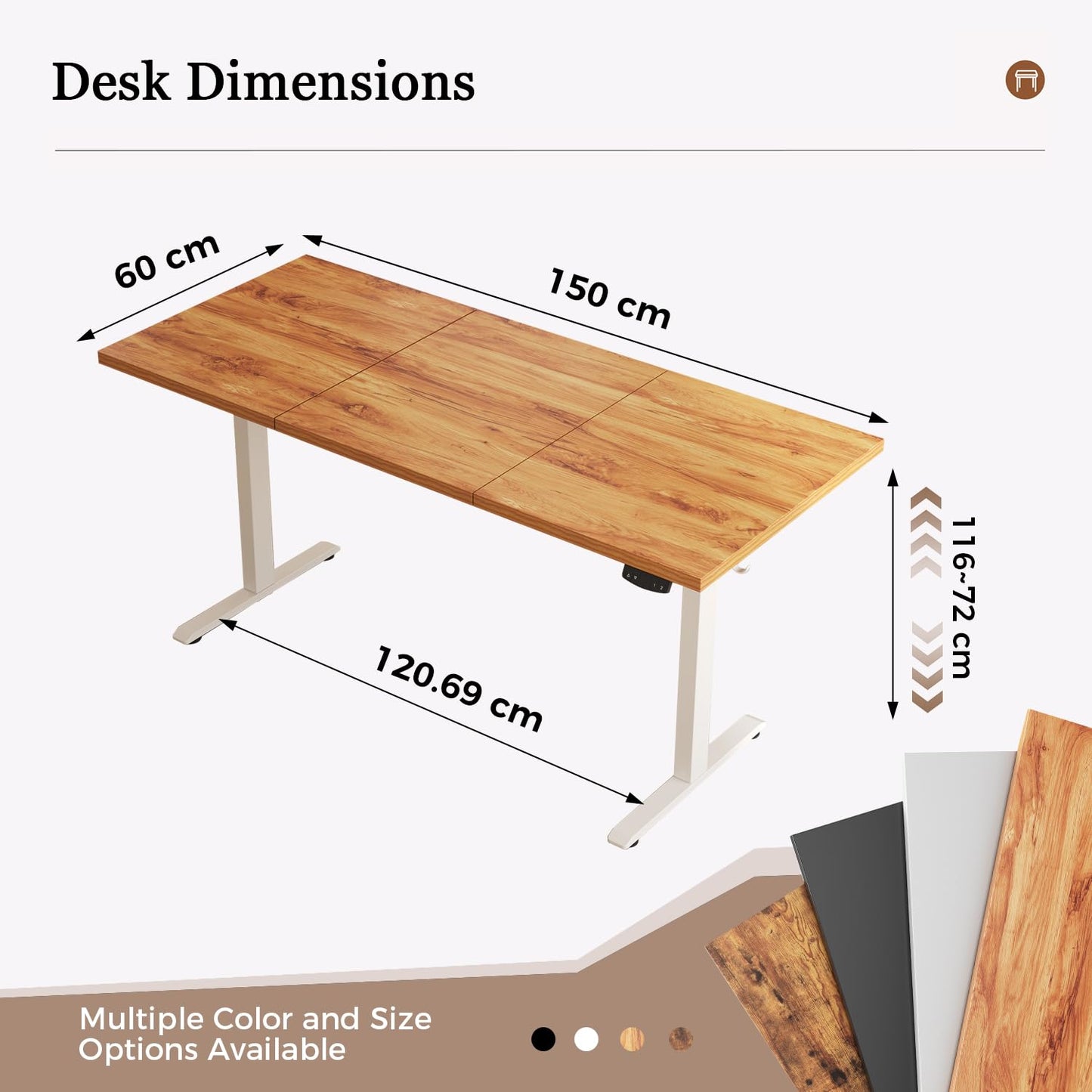 Klicelor Electric Standing Desk, 2 Memory Buttons for stand & sit, 150x60