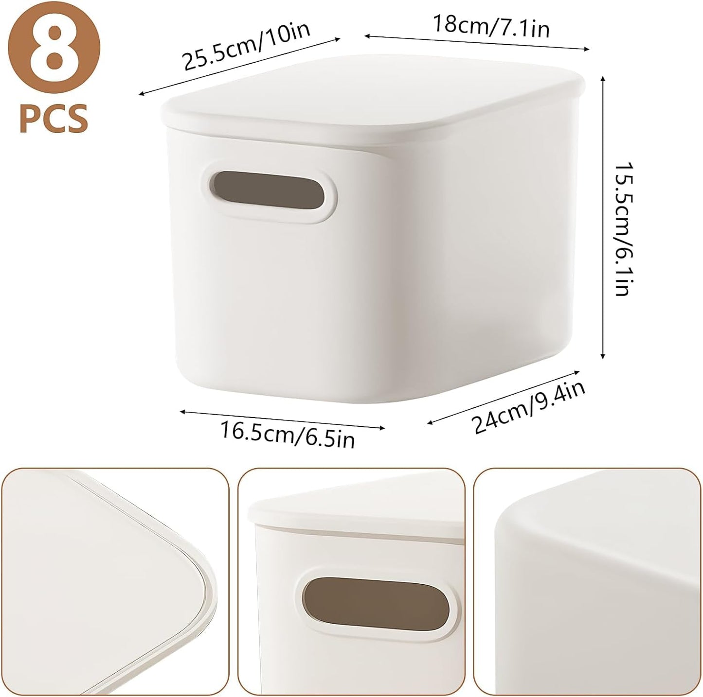 PQHIQ 8 Pack Plastic Storage Bins with Lids for Pantry Bathroom Office