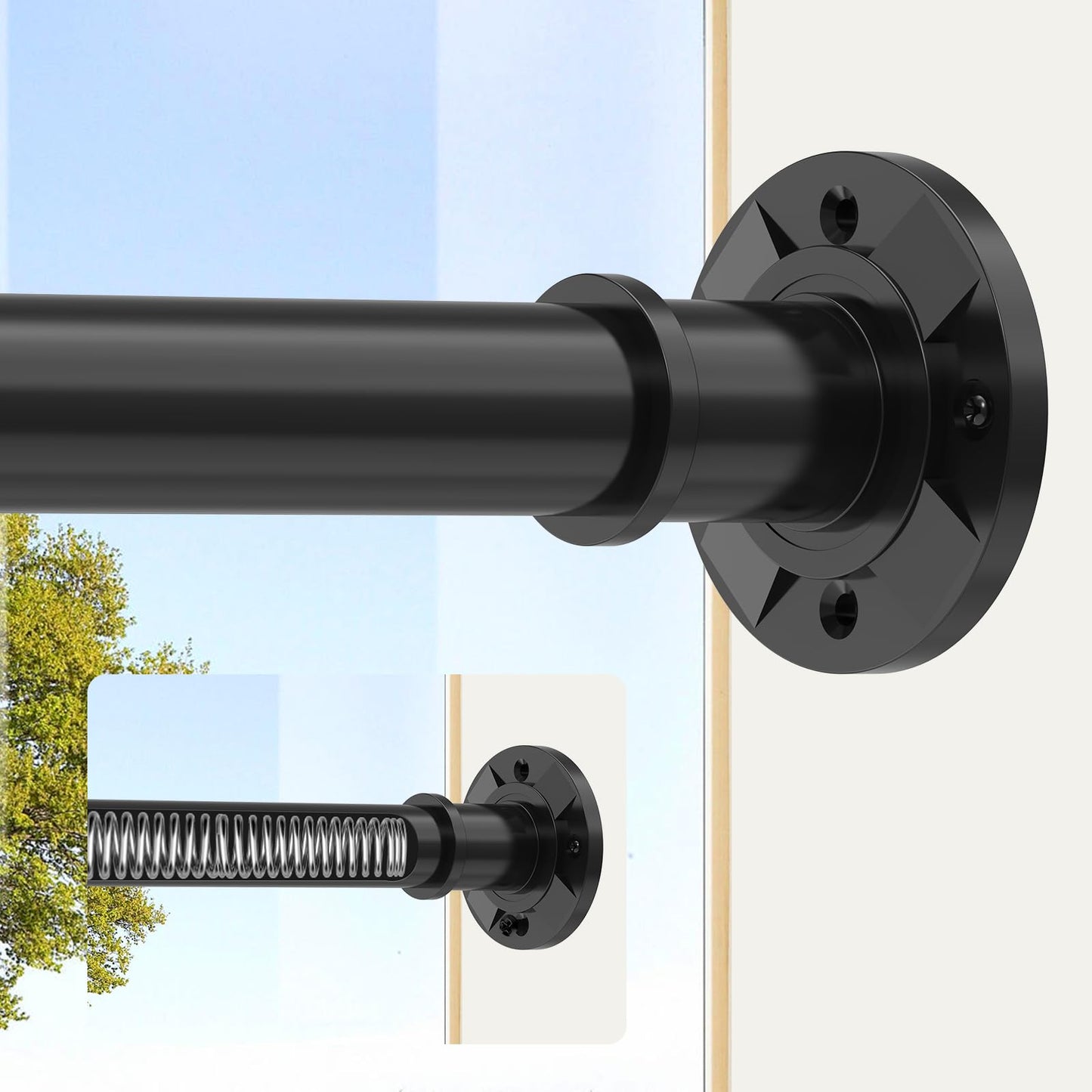 Black Shower Curtain Pole 78-223 cm, 28mm Extendable Tension Curtain Rod No Drill, Adjustable Heavy Duty Shower Rail with 1pcs Bracket for Bathroom