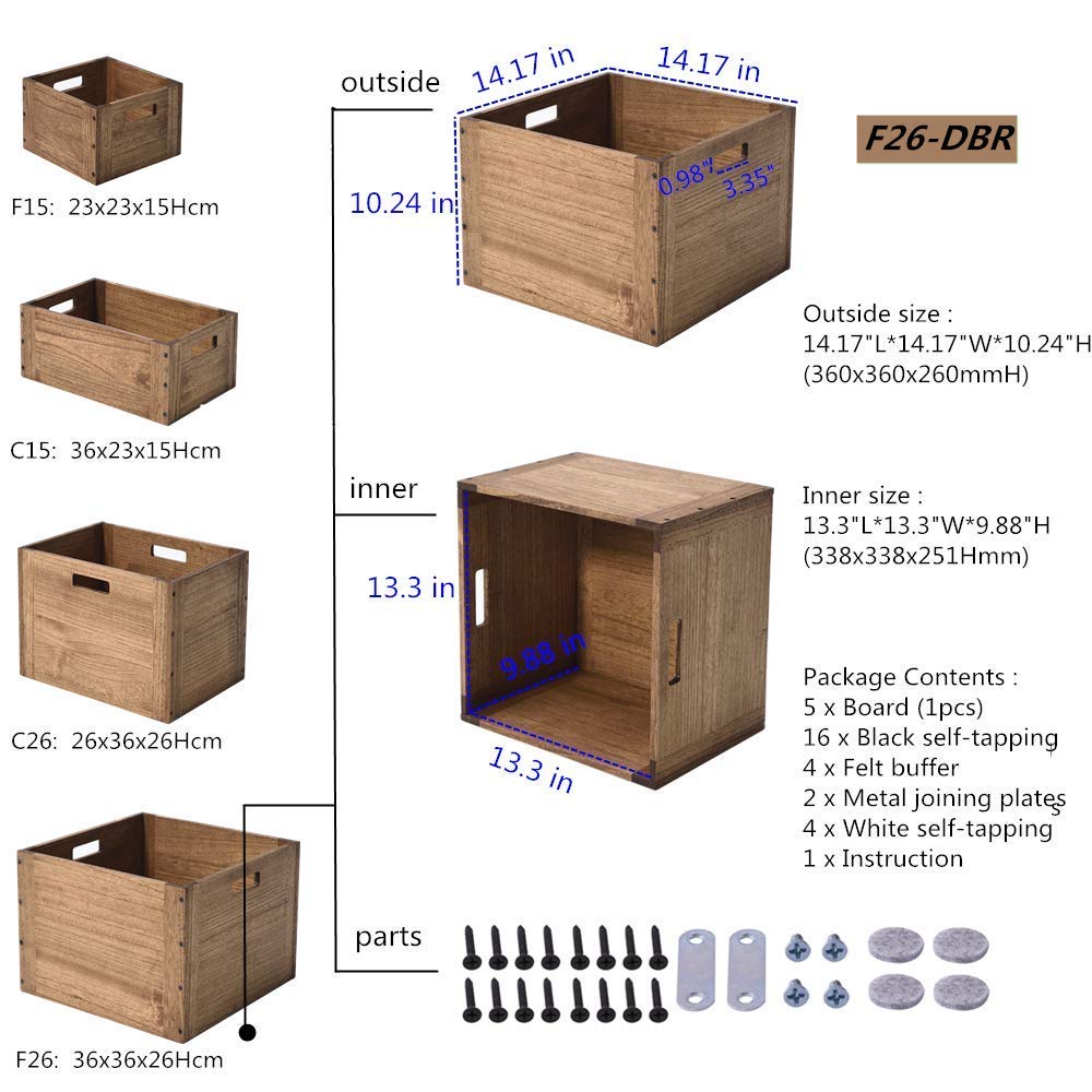 KIRIGEN Stackable Wooden Storage Cube Shelf with Handles, Brown