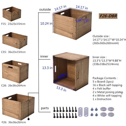 KIRIGEN Stackable Wooden Storage Cube Shelf with Handles, Brown