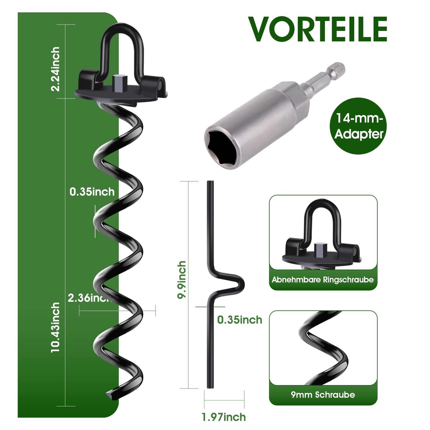 Ground Anchor, Metal Trampoline Anchor Use with Drill, Heavy Duty Earth Anchors for Camping Tents, Sheds, Trampoline, Swings, Pack of 4
