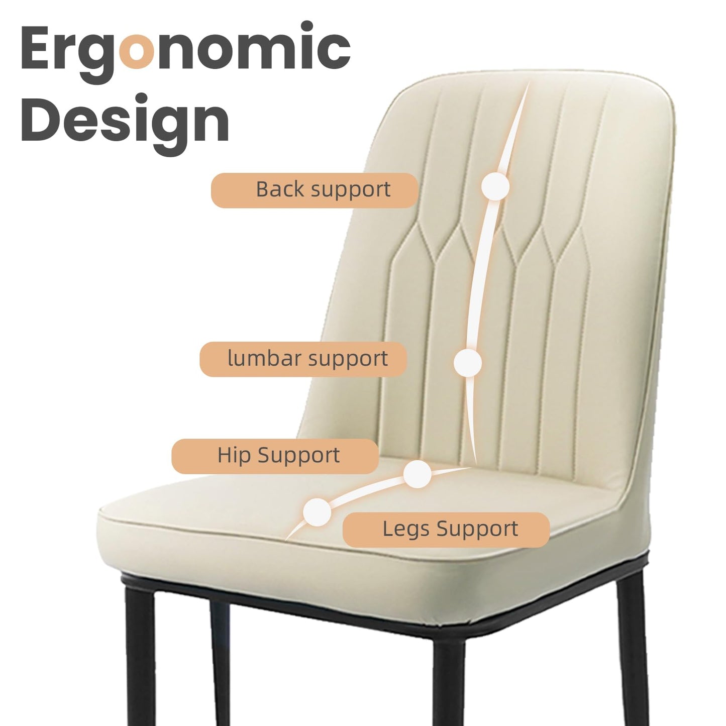 Durrafy Dining Chairs Set of 2 - Off-White Upholstered High Back Kitchen chair with Non-Slip Metal Legs
