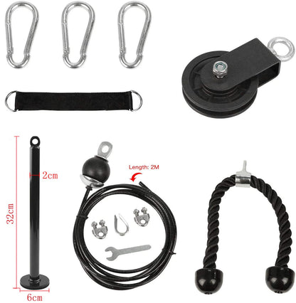 LFJ 12Pcs Fitness LAT Pulley System, Home Gym Cable Machine Muscle Arm Strength Training Equipment with Tricep Rope Loading Pin Exercise Accessories
