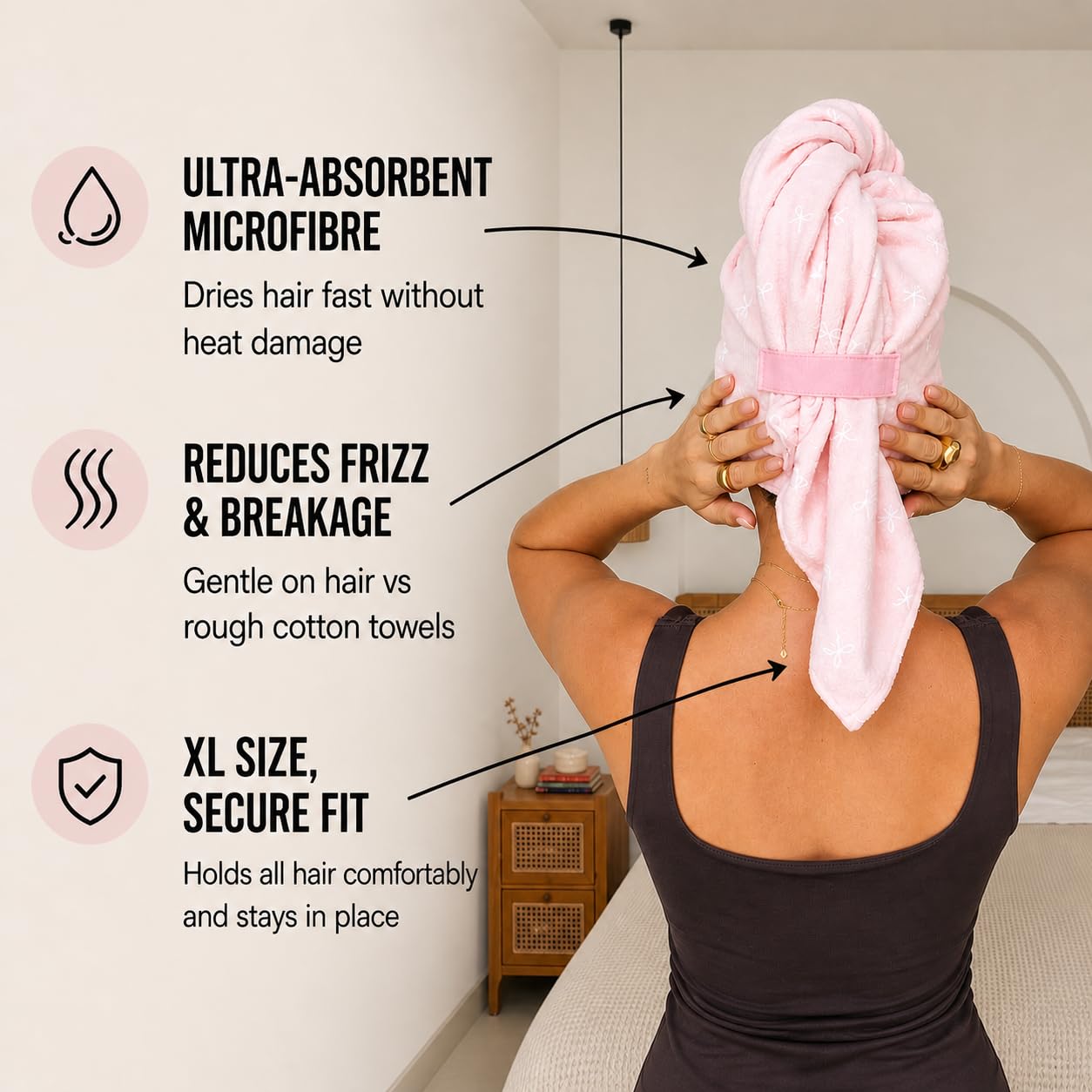 Lumelle XL Microfibre Hair Towel Wrap for Women – Ultra Absorbent Microfiber Towel for Wet, Curly, Long or Short Hair – Quick Dry
