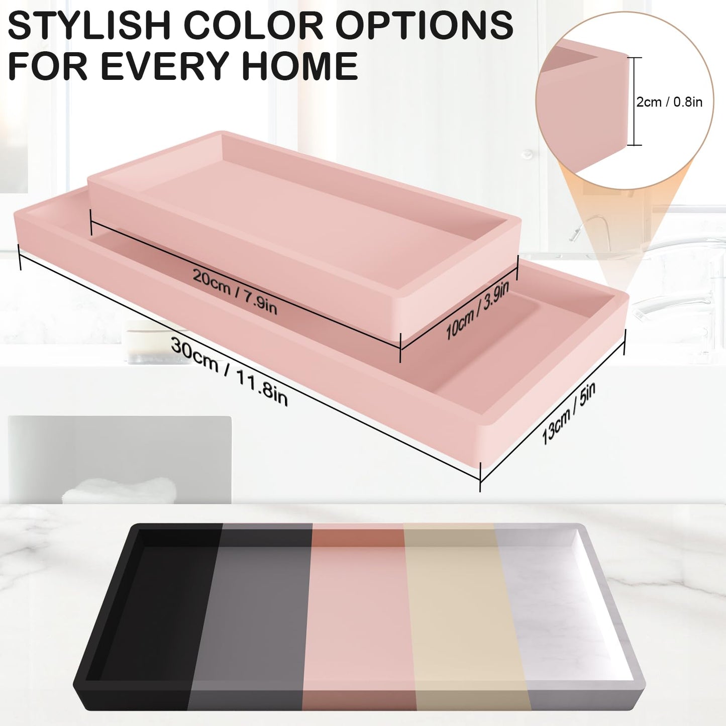 Silicone Bathroom Vanity Tray, Kitchen Counter Trays, 20x10cm Toilet Tank, Rectangular Silicone non-slip, Easy to Clean and Shatterproof, for Perfume