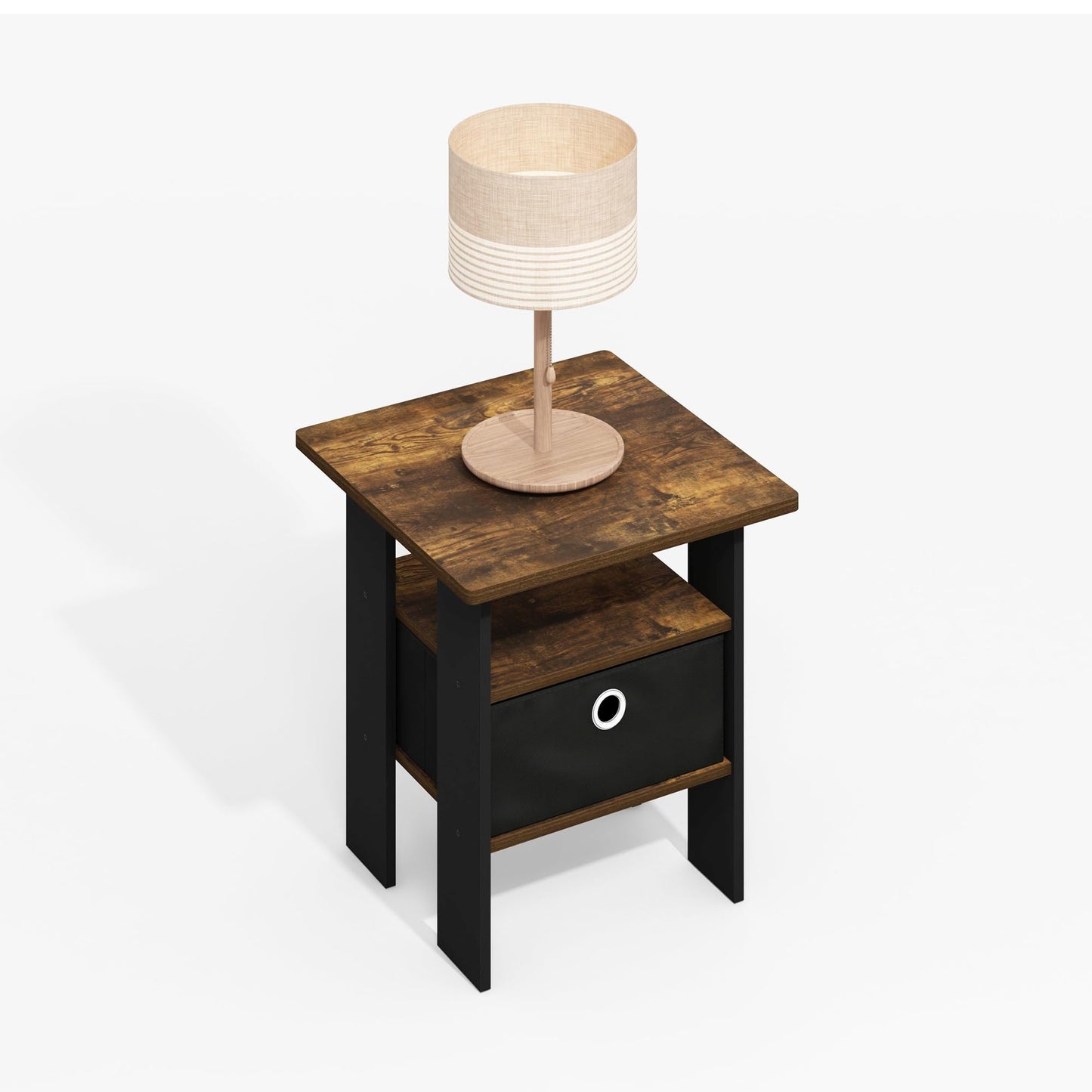 Furinno MODERN Square Top Side Table with Storage Bin, Amber Oak