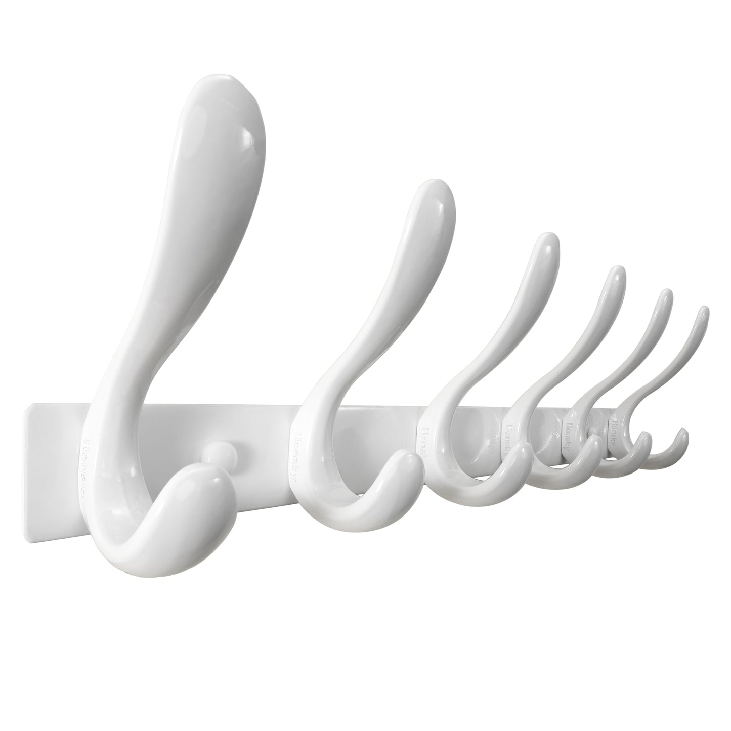 HONSKY 44cm Wall Mounted Coat Rack with 6 Doube Metal Hooks, White