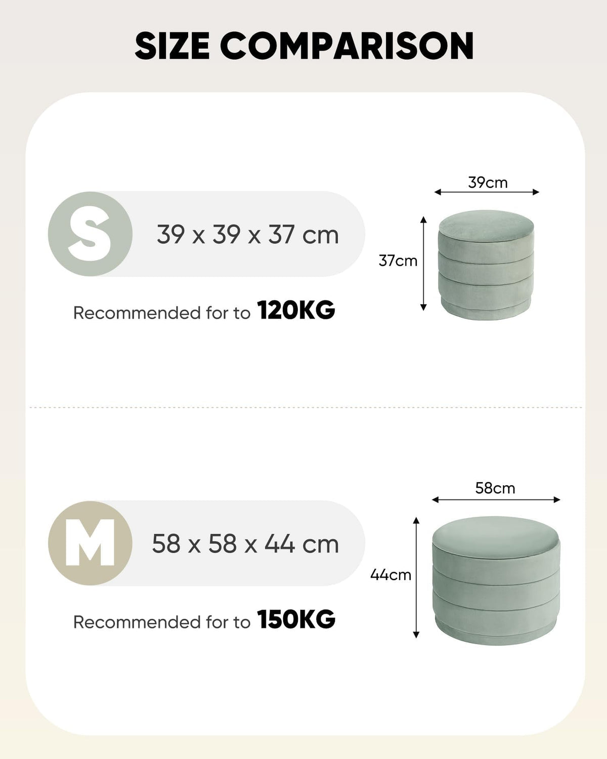Bonlife Storage Ottoman Round - Folding Foot Rest with Hidden Storage, Sage Velvet 39x39x37cm for Living Room, Bedroom & Hallway