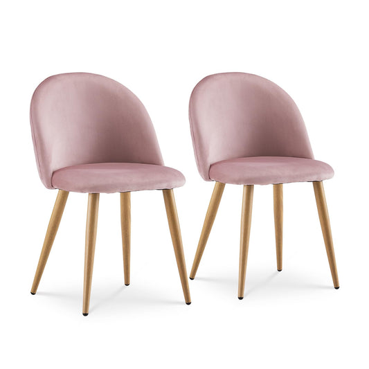 TUKAILAi Pink Velvet Dining Chairs Set of 2 Upholstered Seat Shell Reception Chairs with Soft Backrest and Metal Legs Dining Living Bedroom Restaurant