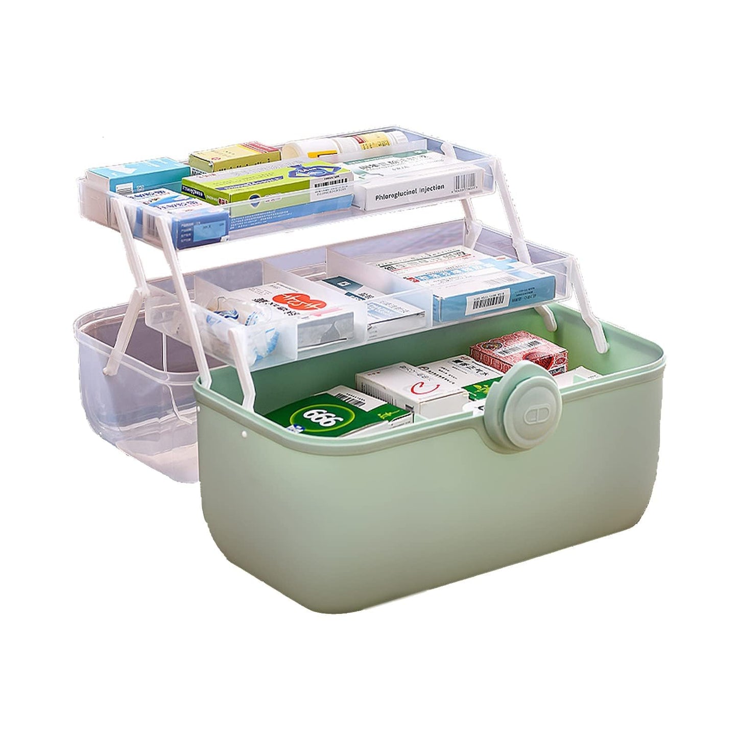ANMOO Medicine Storage Box, 3-Tier Portable Plastic Storage Case, Green