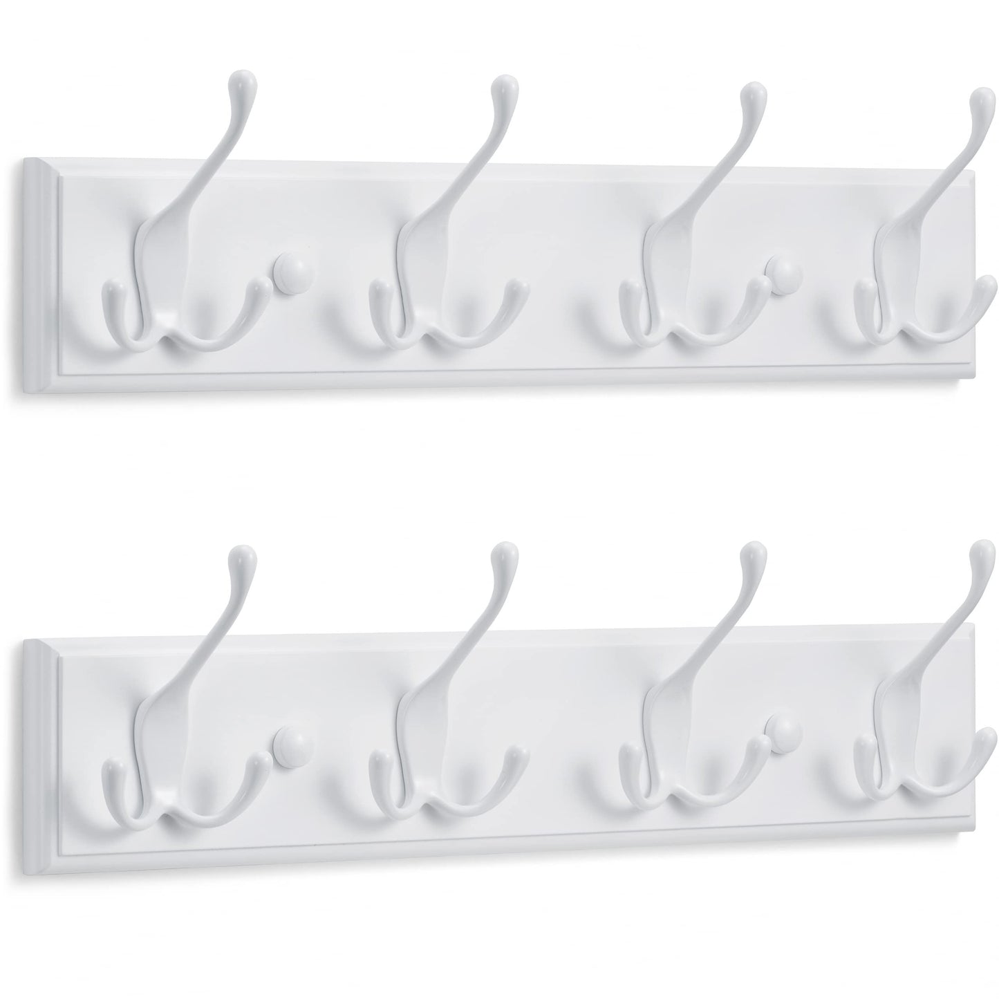 LARHN White Wall-Mounted Coat Rack, 2-Pack - 4 White Coat Hooks, 42cm