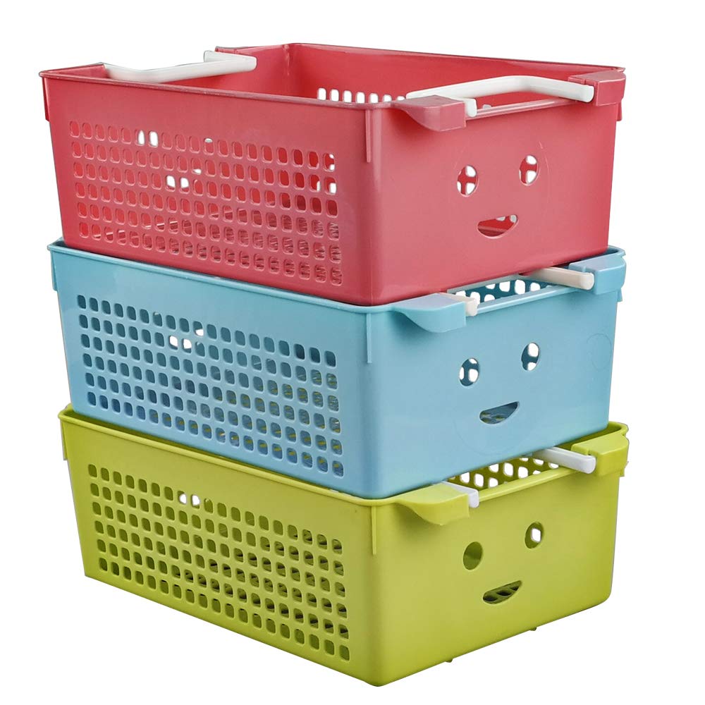Ordate Plastic Cupboard Basket with Handles, Stacking Storage Basket, 6 Packs