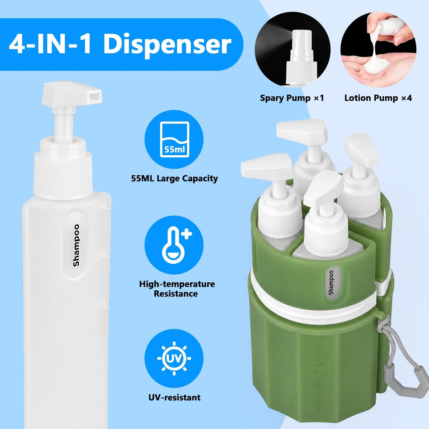 Yotako 4 in 1 Travel Dispenser with Suction Cup, TSA Leak Proof Silicone