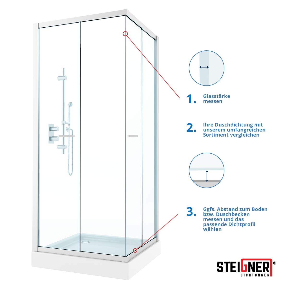 STEIGNER UK07 70cm Shower Seal for 6/7 / 8mm Glass Shower Doors and Panels Stops Leaks and Creates A Barrier